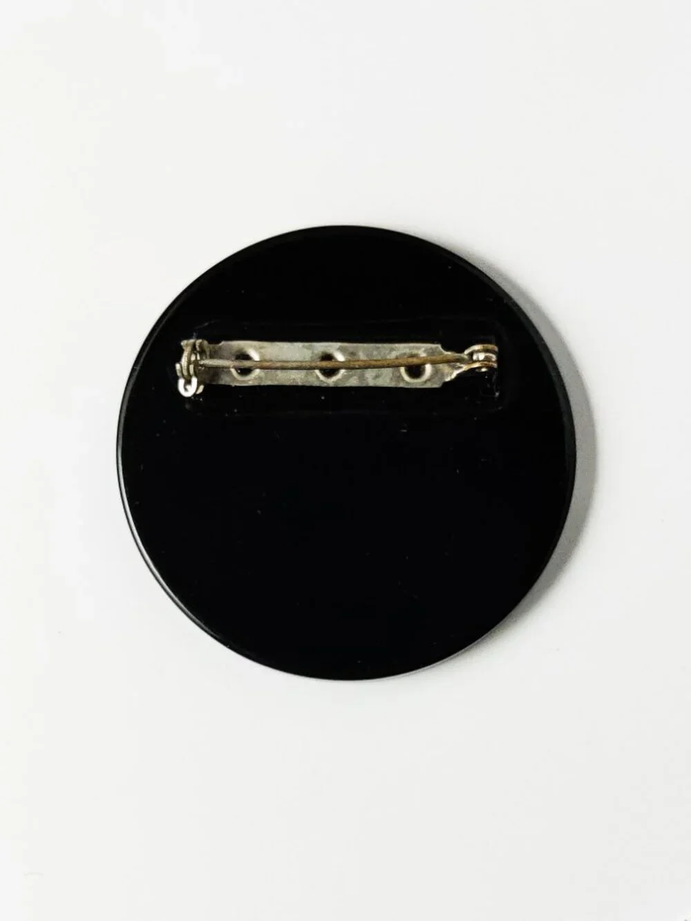 Vintage Black Lucite Rhinestone Brooch Retro